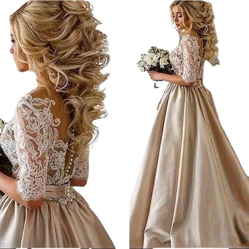 Comercio exterior de Europa y América Amazon AliExpress deseo elegante vestido de novia encaje moda sexy largo pettiskirt vestido image 3