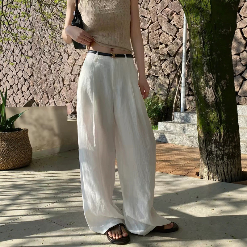 White Linen Pants for Women, Summer Thin Style, 2026 New Model, Drapey and High-End Feel, Straight-Leg Casual Pants, Sun-Protective Wide-Leg Pants White Linen Pants for Women, Summer Thin Style, 2026 New Model, Drapey and High-End Feel, Straight-Leg Casual Pants, Sun-Protective Wide-Leg Pants