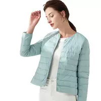 Демисезонная куртка из пуха с длинным рукавом, круглый воротник, slim fit, плюс размеры