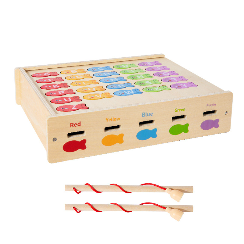 Dos en uno alfabeto magnético juguete de pesca caja de clasificación de forma de madera rompecabezas para niños material didáctico de educación temprana Montessori