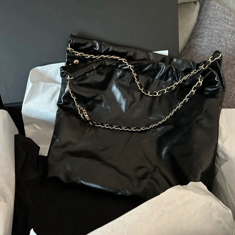 Guangzhou Leather Handbag Fragrant Grandma 22bag Garbage Bag Rhomboid Small Gold Bag Shoulder Crossbody Bag Gold and Silver Buckle