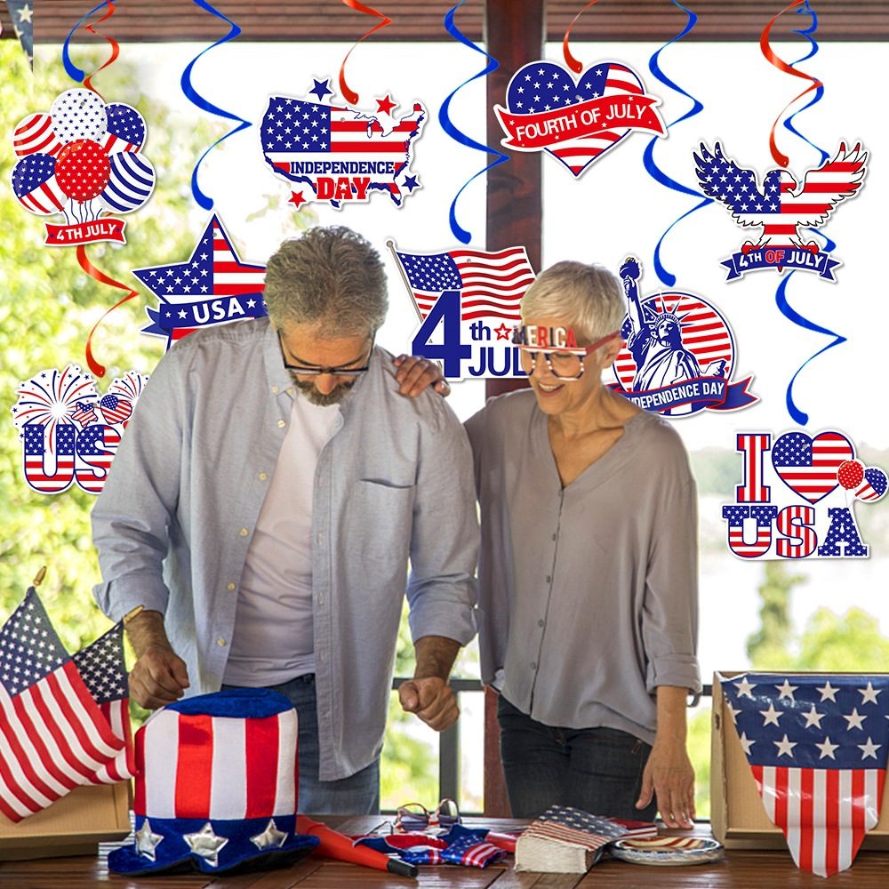 Día de la Independencia transfronterizo espiral bandera de Estados Unidos colgante espiral decoración de la atmósfera del día de la independencia