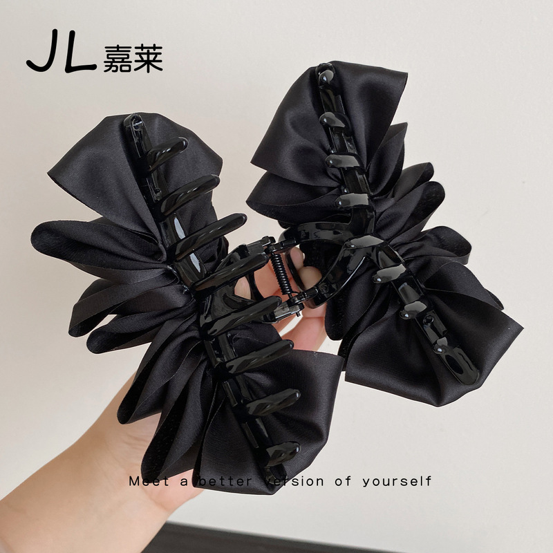 优雅气质缎面泡泡抓夹女大号发量多鲨鱼夹子后脑勺发夹盘头发卡|undefined
