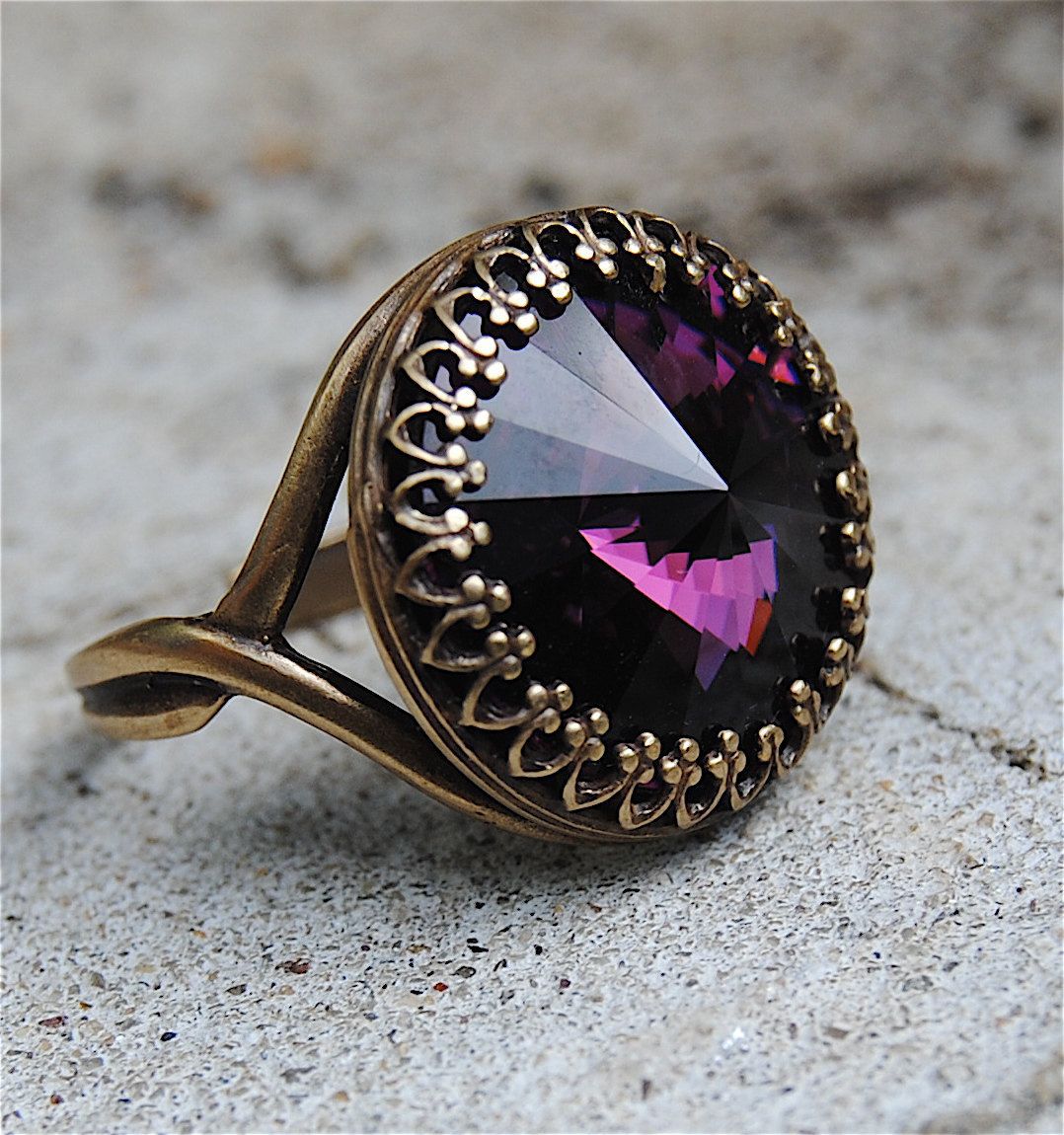 Hecheng ebay Hot Creative Imitation Gold Plated Round Amethyst Retro Engagement Ring