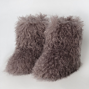 Imitation Tan Sheep Hair Y2K Winter Boots Women's Winter Mid-range Boots Imitation Fur Fur Fur Snow Boots Cross-border in Europe and America