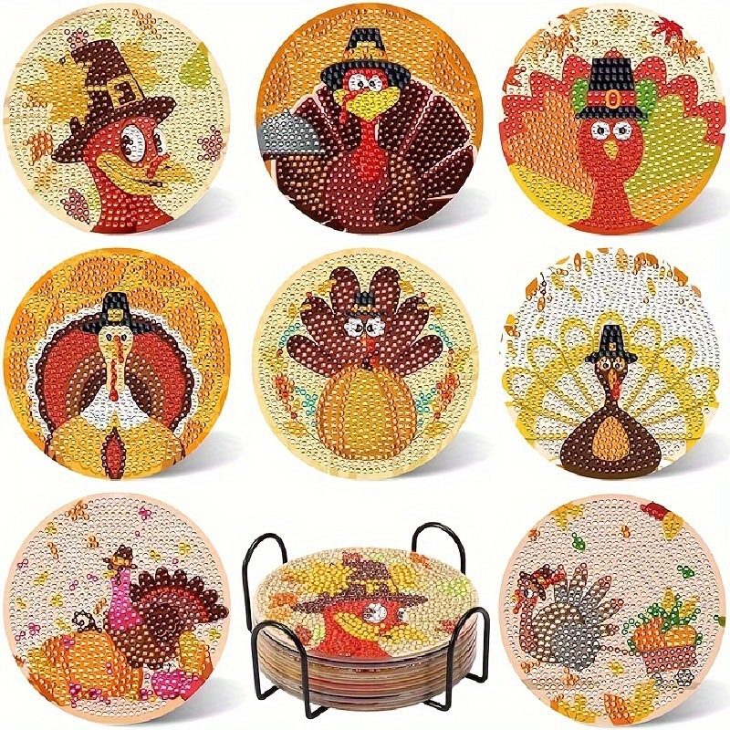 Ventas transfronterizas calientes de 8 piezas de conjunto de cojín de taza de arte de diamante, con soporte, pequeño conjunto de pintura de diamante, adecuado para adultos