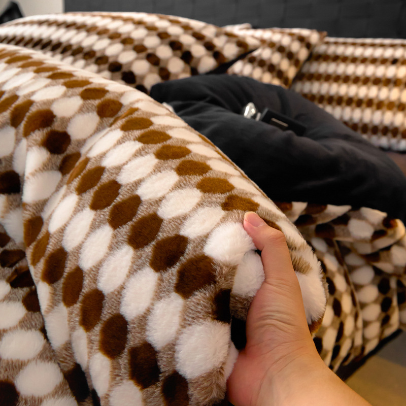 Cuatro piezas de seda de seda de coral de invierno y otoño engrosado sábanas de seda de coral cubierta de cama de franela