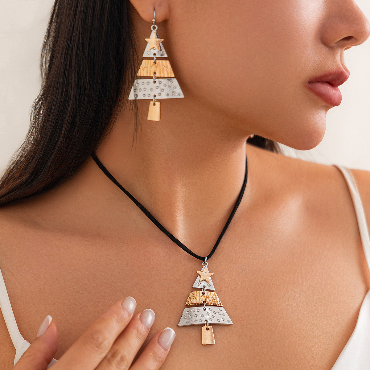 Weihnachtsbaum Anhänger Halskette Set Schmuck Geschenk Damen_voghion.com