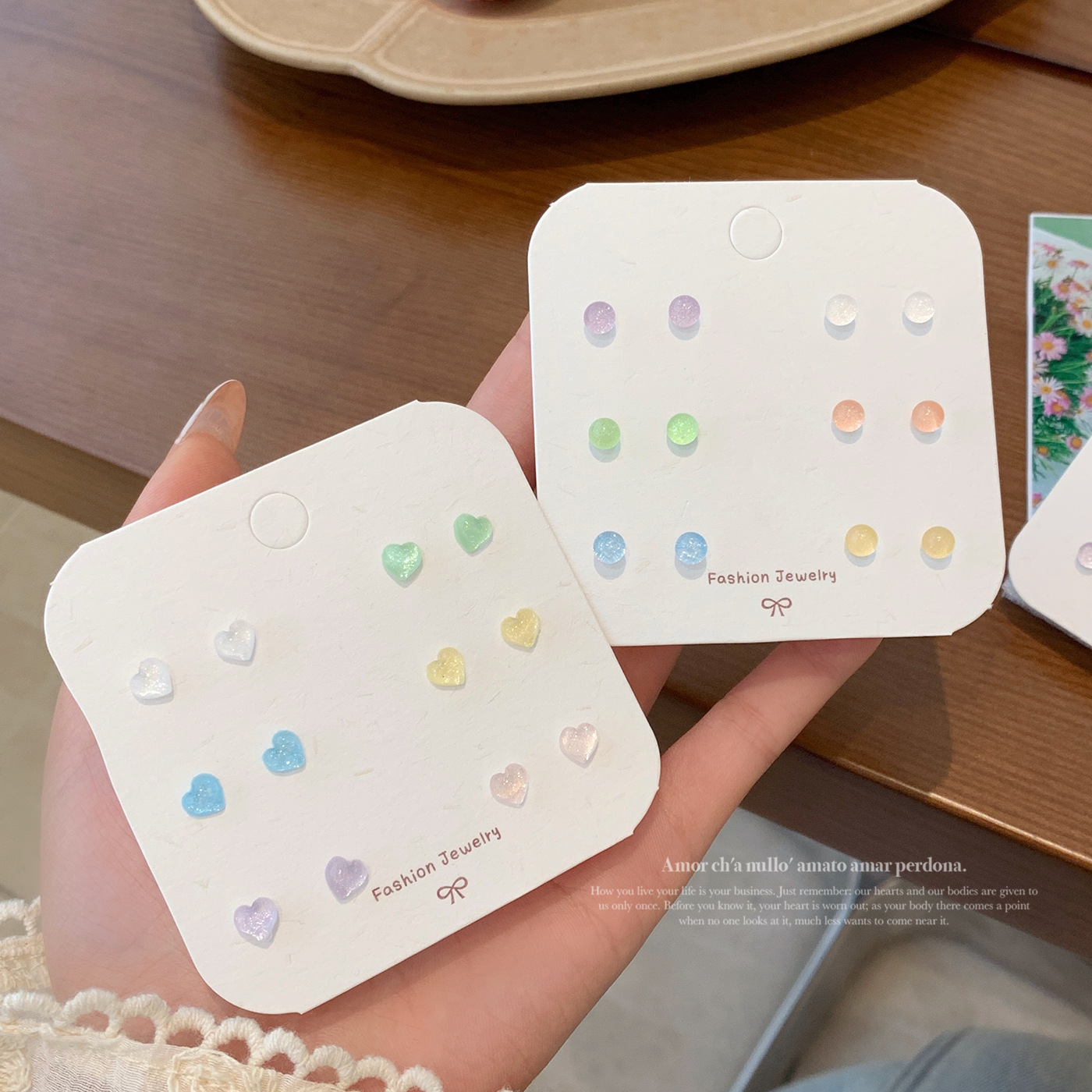 popular fresh geometric bean-shaped stud earrings silver needle suit female clear mori style love butterfly cute student earrings