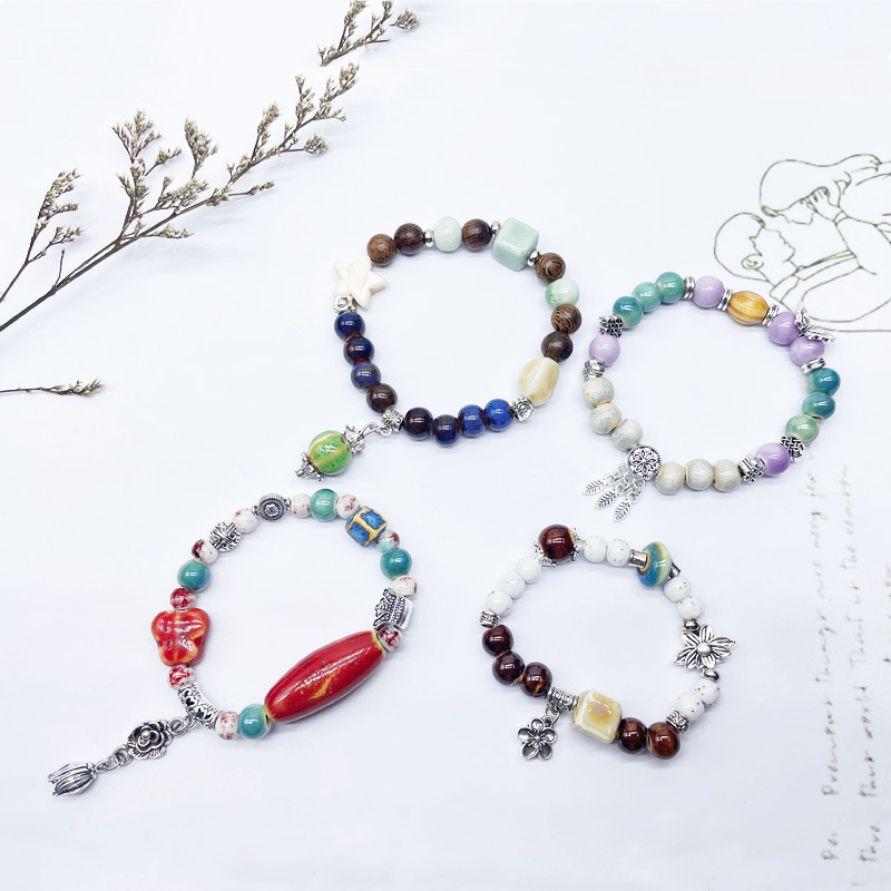 Ceramic Colorful Elastic Cord Beaded Boutique Bracelet Summer Niche High-End Bracelet 2025 New Accessories