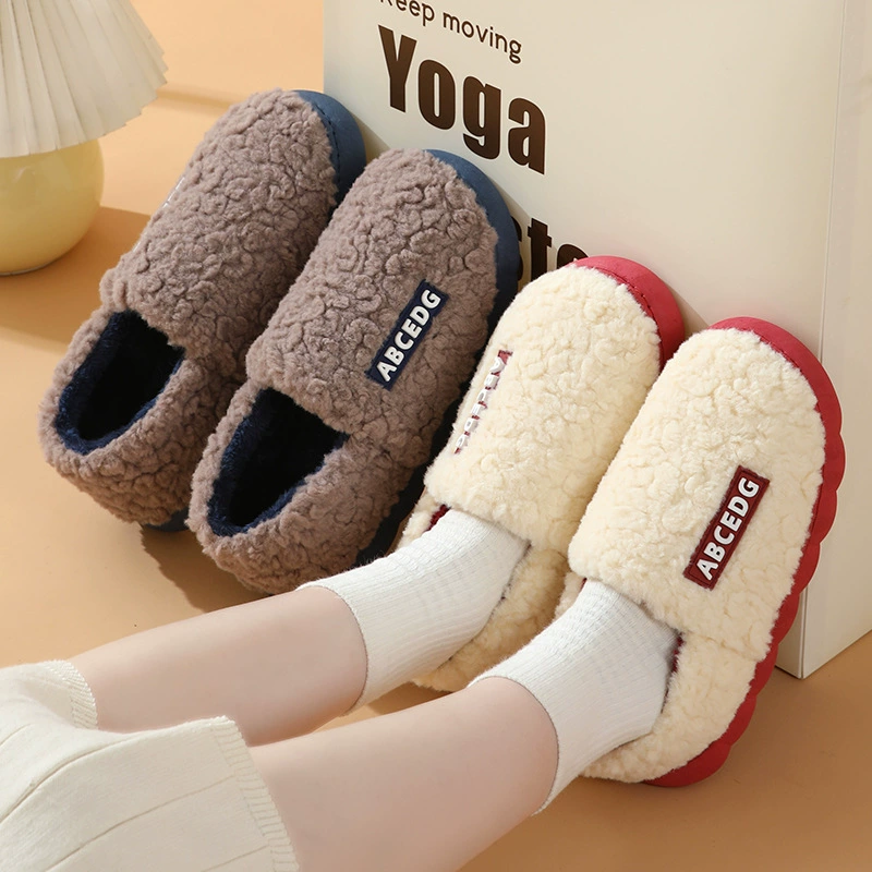 Осенние и зимние цветовые туфли с мягким подошвением плюс бархатные хлопчатобумажные тапочки женские нескользящие домашние пары шерстяные тапочки на каблуках