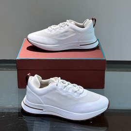 广州货新款牛皮拼接网布男士运动休闲鞋时尚舒适透气百搭板鞋