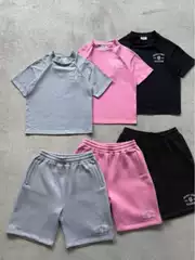 2025 New Cross-Border European & American Style Summer Sports Set, All-Cotton Colorful Casual Printed Short-Sleeve and Shorts Set