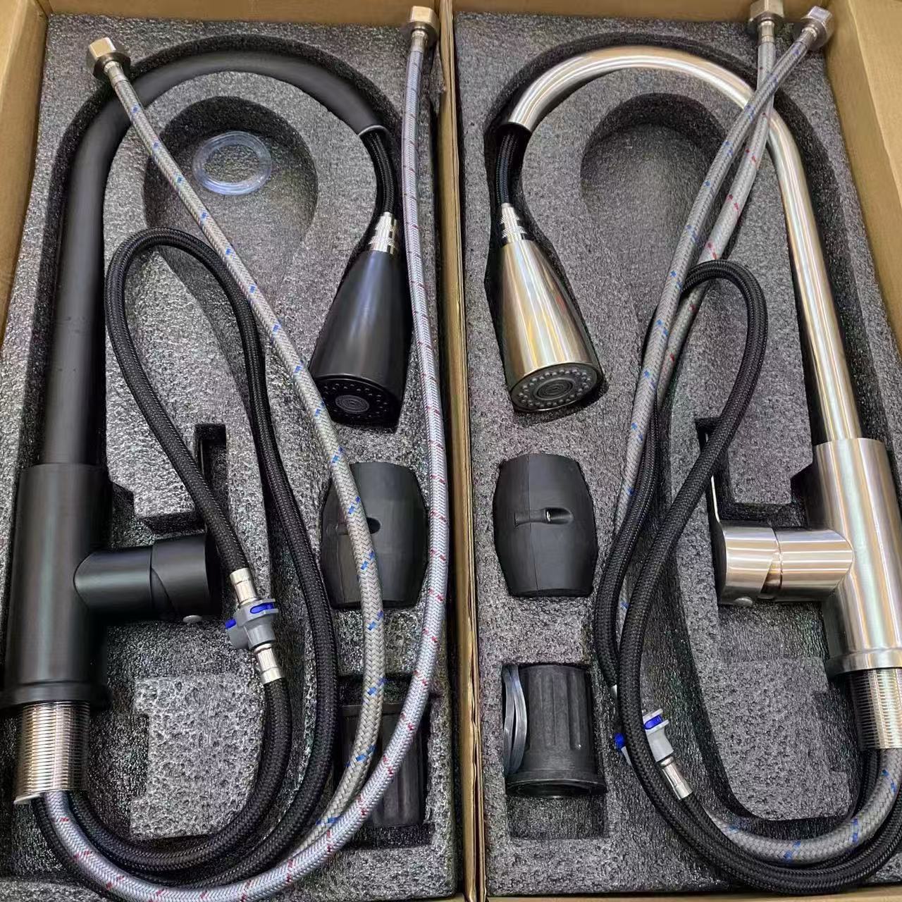 Comercio exterior cocina fría y caliente boquilla grifo 304 tipo de extracción universal retráctil lavabo doméstico