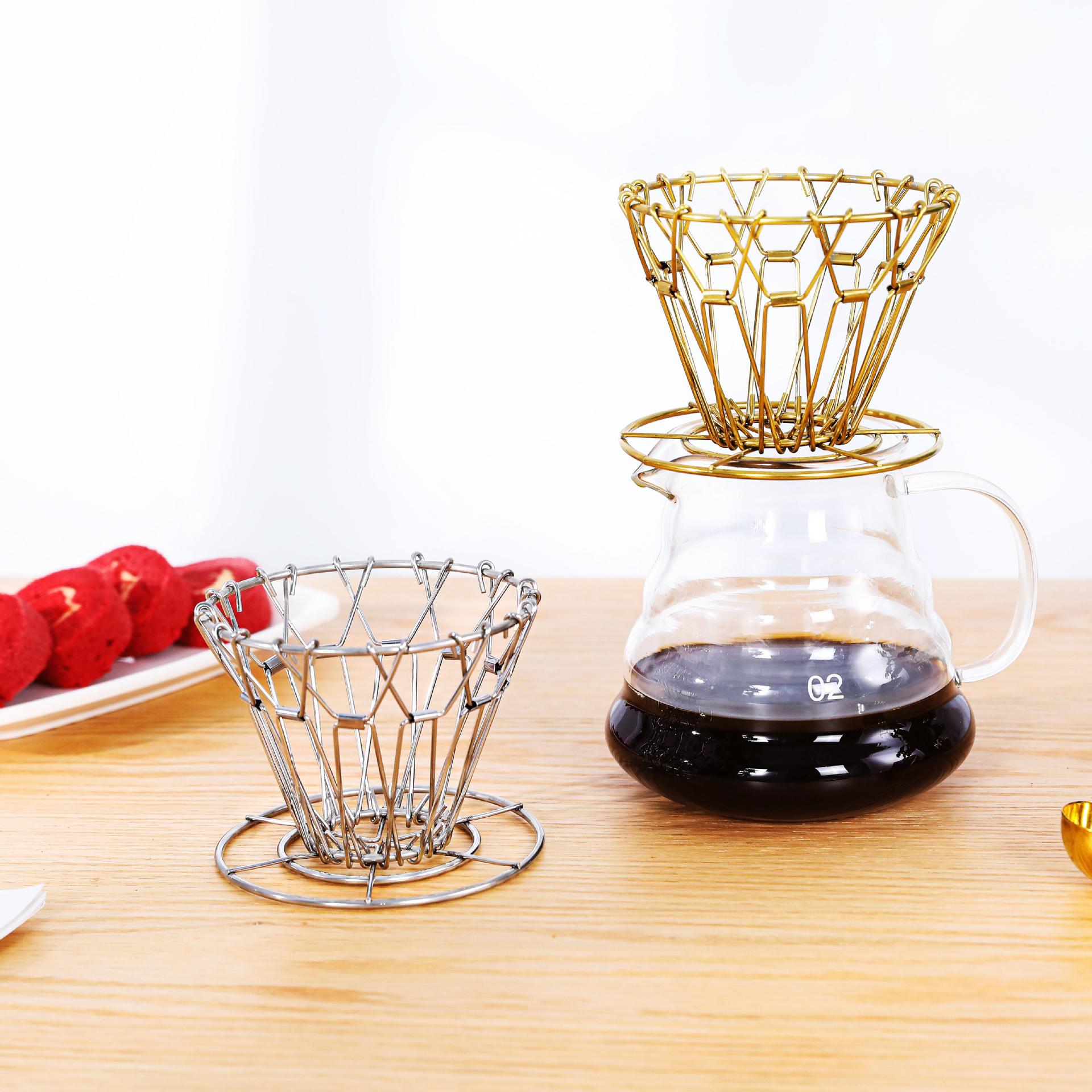 FUENTE Creativo plegable portátil para acampar al aire libre de acero inoxidable de alta calidad café de mano V60 cono filtro de papel filtro rack