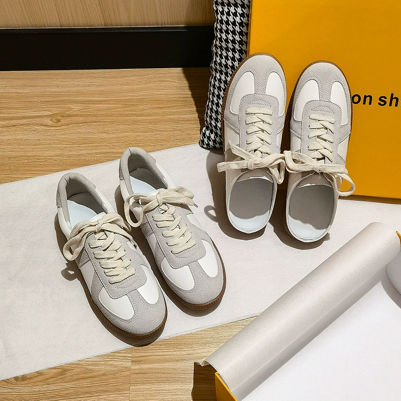 Кроссовки Grape Girl в стиле ретро, в гонконгском стиле, с круглым носком, цветные, повседневные, на шнуровке, немецкие тренировочные белые туфли для женщин, весна-осень