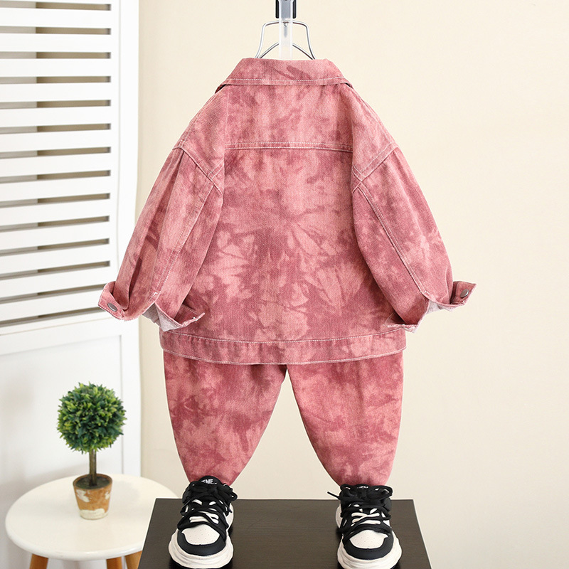 5966 traje de otoño para niños 2025 primavera y otoño nuevo estilo coreano rosa niños camisa de bebé chaqueta de dos piezas