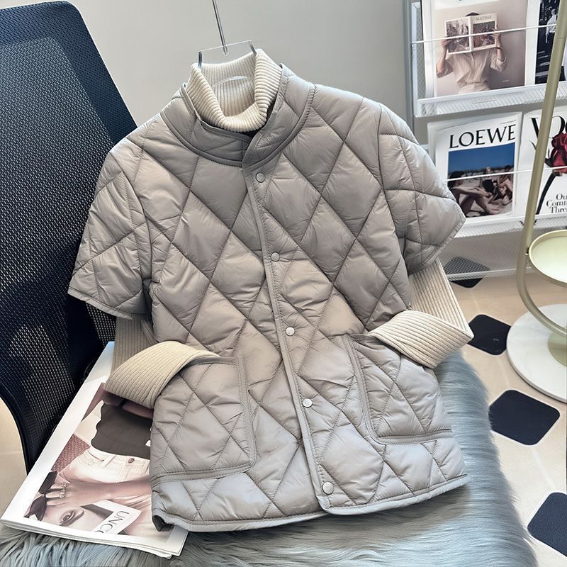 Yisheng Nurse Shoulder Half-Sleeve Vest for Women, Warm and Thickened with Fleece, Mom Style Home down Cotton Vest