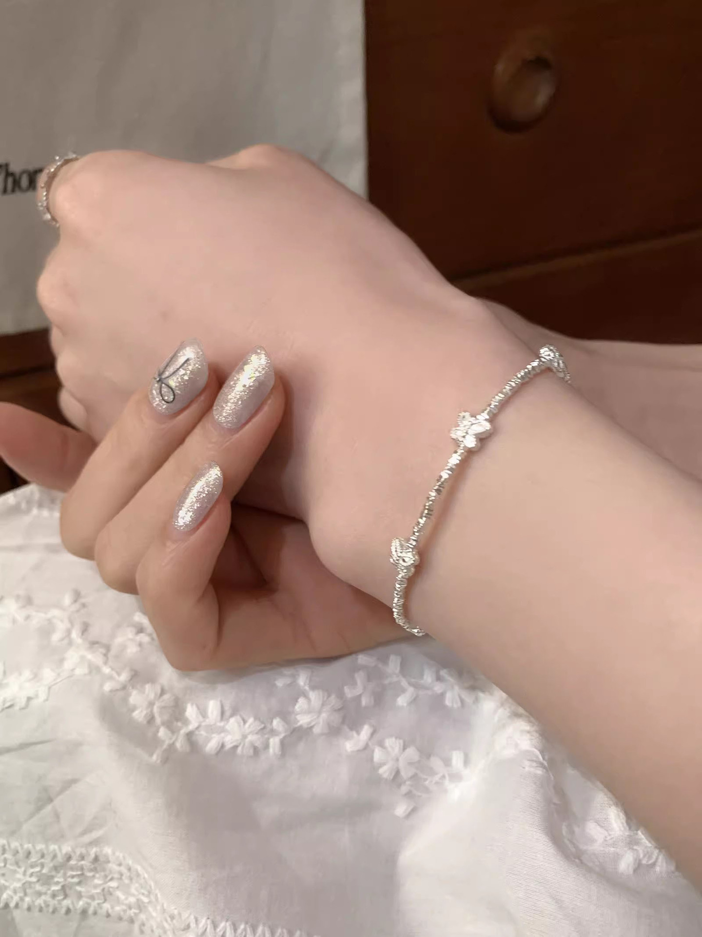 7g Weight Bracelets Classification 925 sterling silver Chain Material 1 Piece Quantity Daily Occasion 925 Sterling Silver Material Butterfly Pattern Women's Gender Beaded, Polishing Design Sweet, IG Style Style 925 Sterling Silver Bracelets Sweet IG Style 无