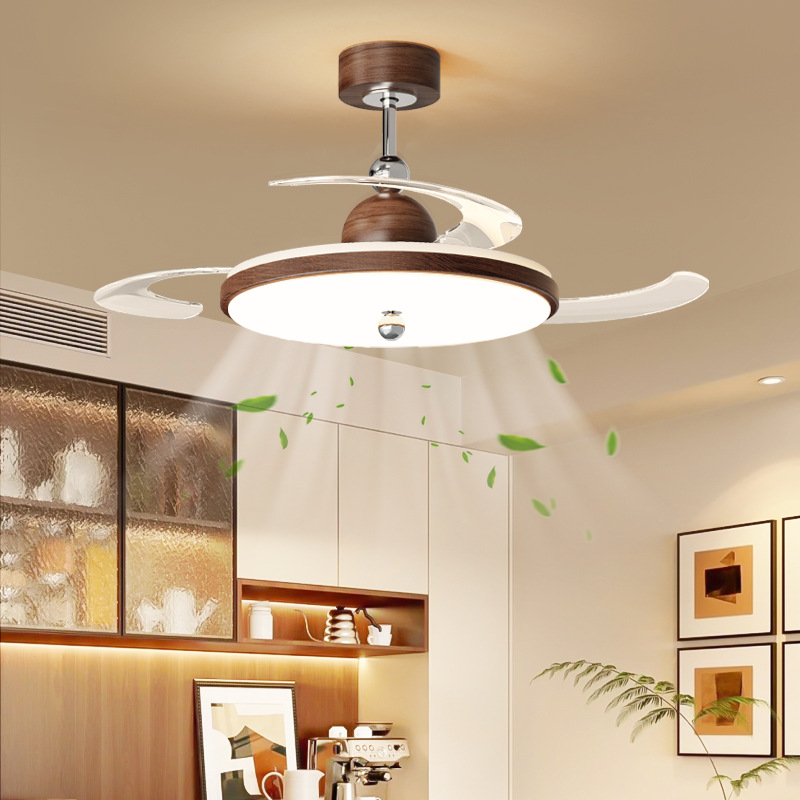 2025 New Fan Lamp Smart Silent Invisible Cream Style Restaurant Ceiling Fan Lamp Fan Integrated Bedroom Room Lamp
