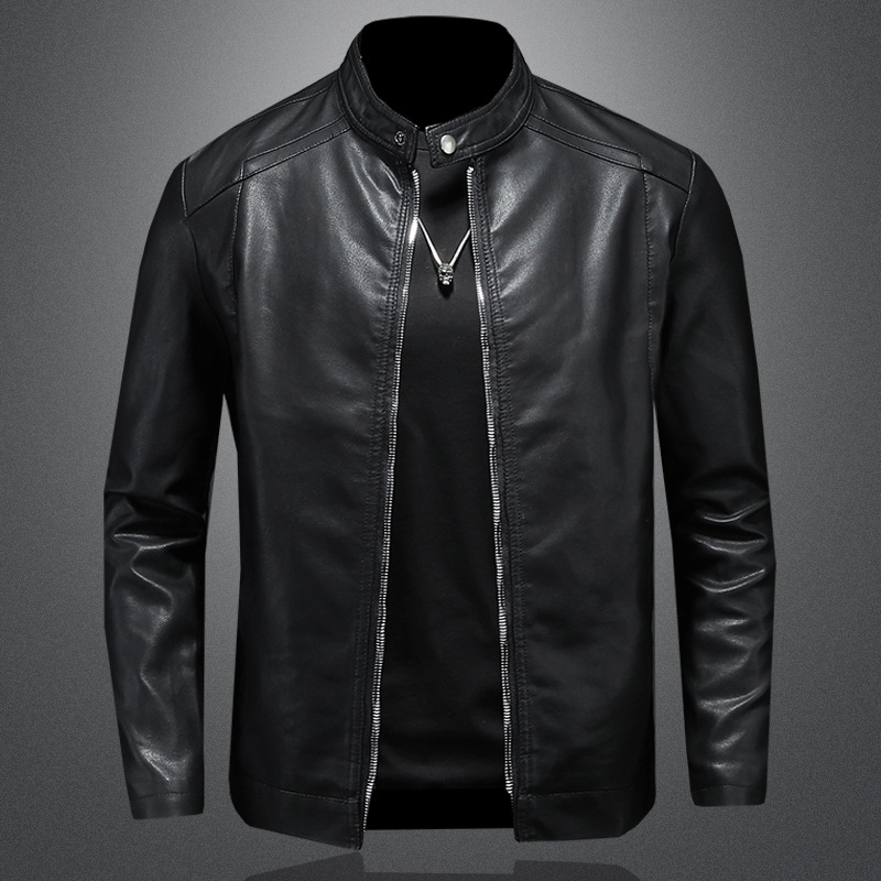 Men's Leather Jacket Slim Fit Stand Up Collar Casual Motorcycle_voghion.com