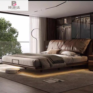 Italian Minimalist Suspended Bed Elephant Ear Bed Modern Light Luxury Soft Bed Home Bedroom Bed with Light Leather Large Bed