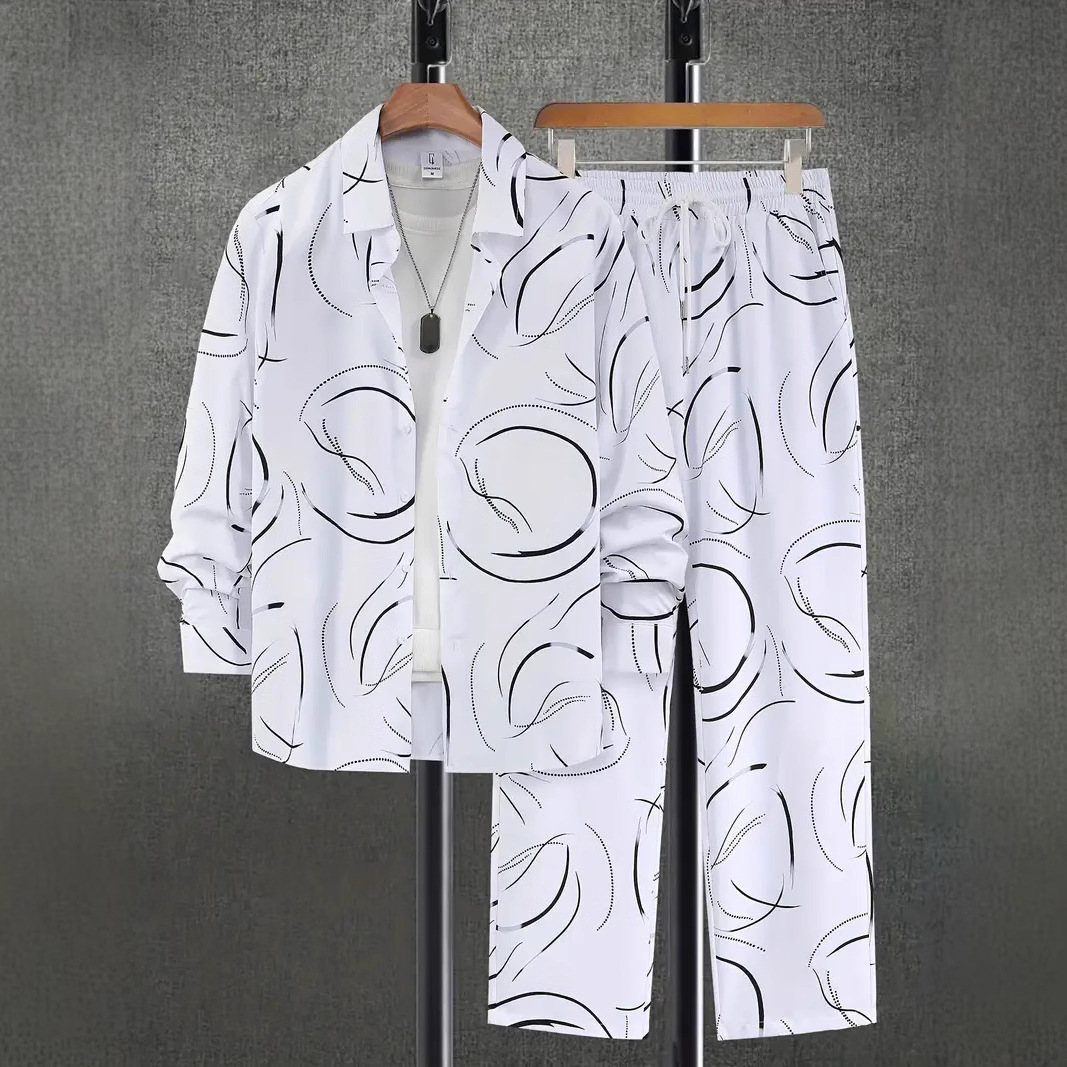 American Cross-border 2024 nueva línea de tendencia de moda casual camisa de manga larga pantalones traje MB12 ML4