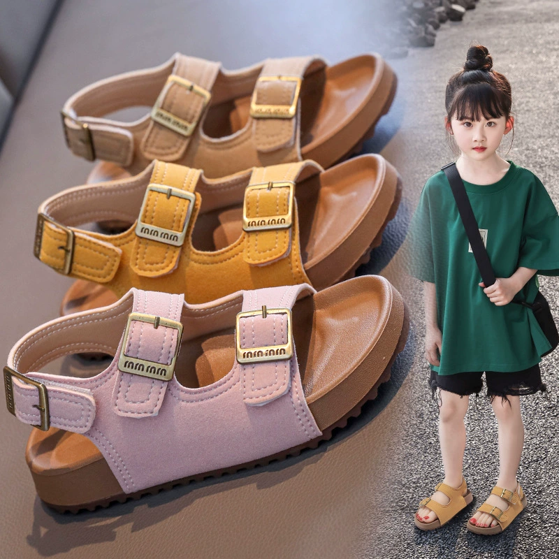 Детские летние сандалии Birkenstock для девочек, лето 2025, новые спортивные пляжные сандалии среднего и большого размера, римские туфли принцессы для девочек