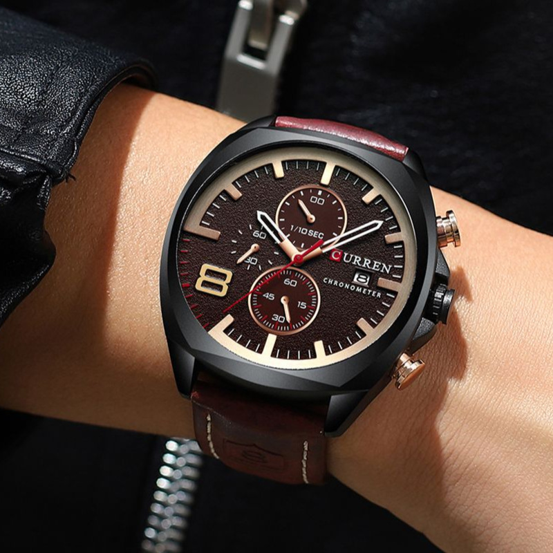 Curren/�����8324��ʿ�ֱ�Ƥ����˶�ʯӢ������������ˮ��ʱ��