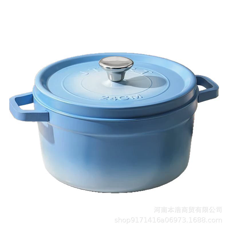 Эмалированная тушеная кастрюля Hermand Dream Blue HMD-97110, тонкий чугун, кухонная суповая кастрюля с плоским дном