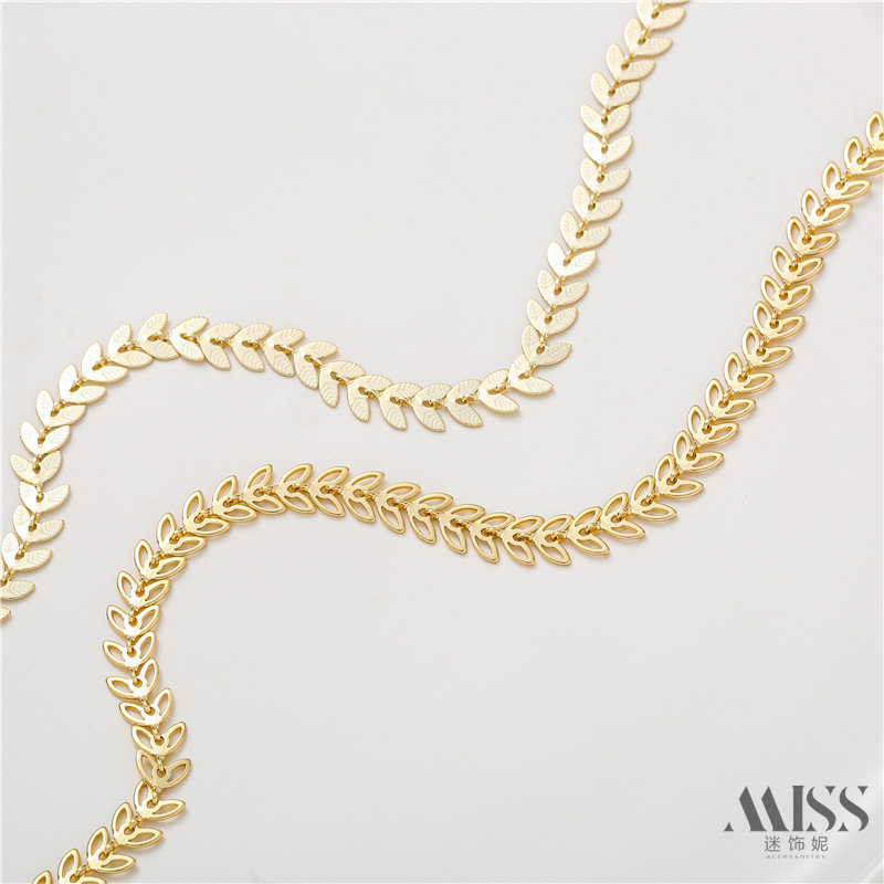 镀14K保色金压纹树叶链镂空柳叶散链手工diy项链手链饰品配件材料