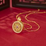 S925新中式古法沙金可旋转八宝罗盘吊坠镶钻项链国潮轻奢毛衣链