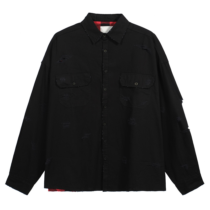 Undermycar Otoño e Invierno angustiado industria pesada desgastada costura camisa a cuadros retro hombres y mujeres misma camisa suelta