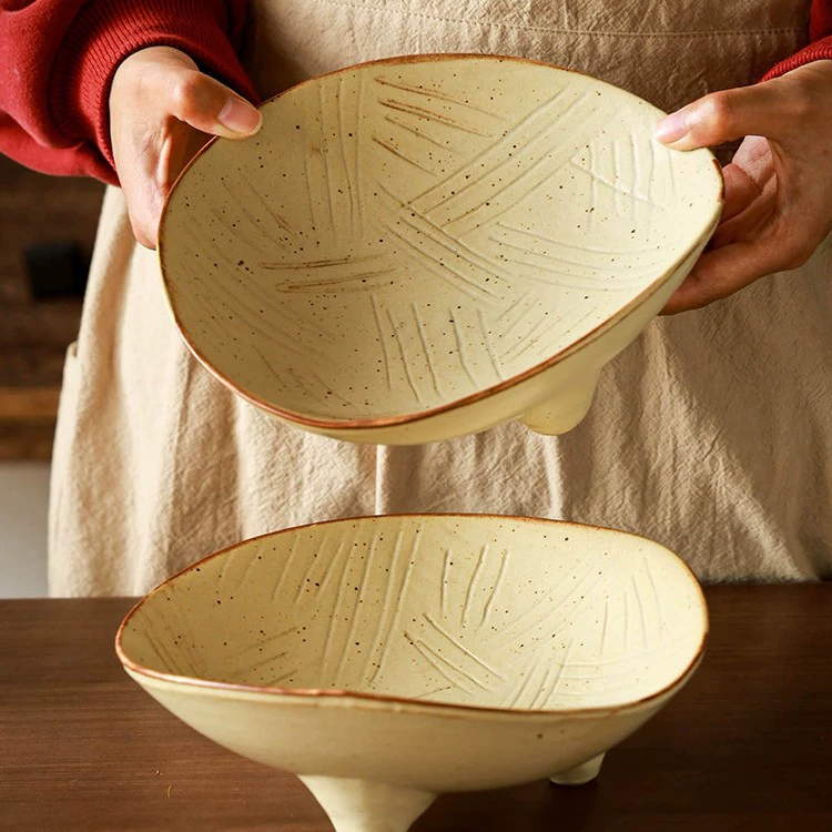 Симпатичный бытовой поднос для чая и закусок, поднос для приготовления фруктов, керамический толстый поднос с тремя тарелками, тарелка с фруктами, забавный поднос на высоких ножках, неправильной формы.