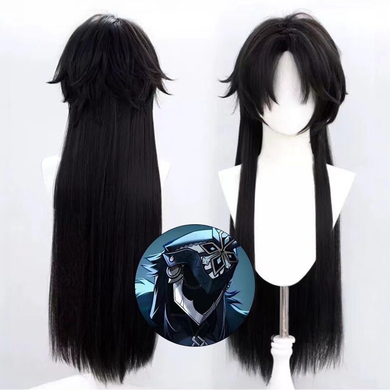 Former God Captain cos Wig Solicitation Rain Minister Long Hair Fools Chief Captain Black Anti-warped Layered Long Hair in stock