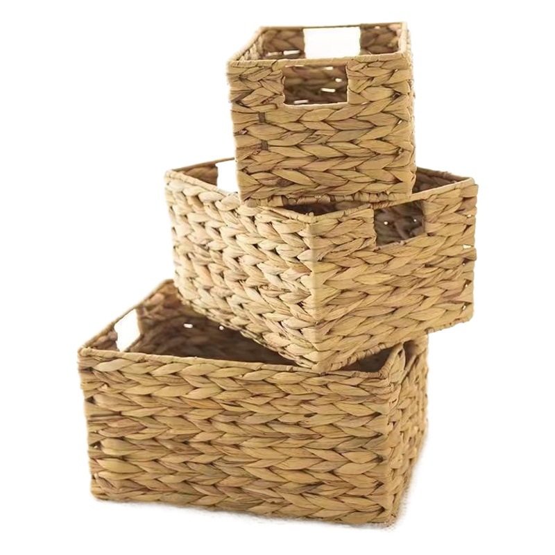Cesta de almacenamiento tejida de paja de calabaza de agua Cesta de escritorio de estilo nórdico cesta de organización cesta de almacenamiento tejida de escritorio conjunto de tres piezas