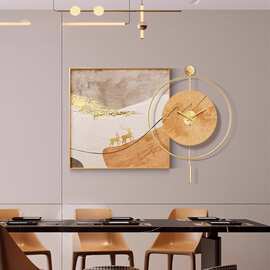 2024新款餐厅装饰画挂钟静音钟表壁画餐桌挂画轻奢高级饭厅客厅