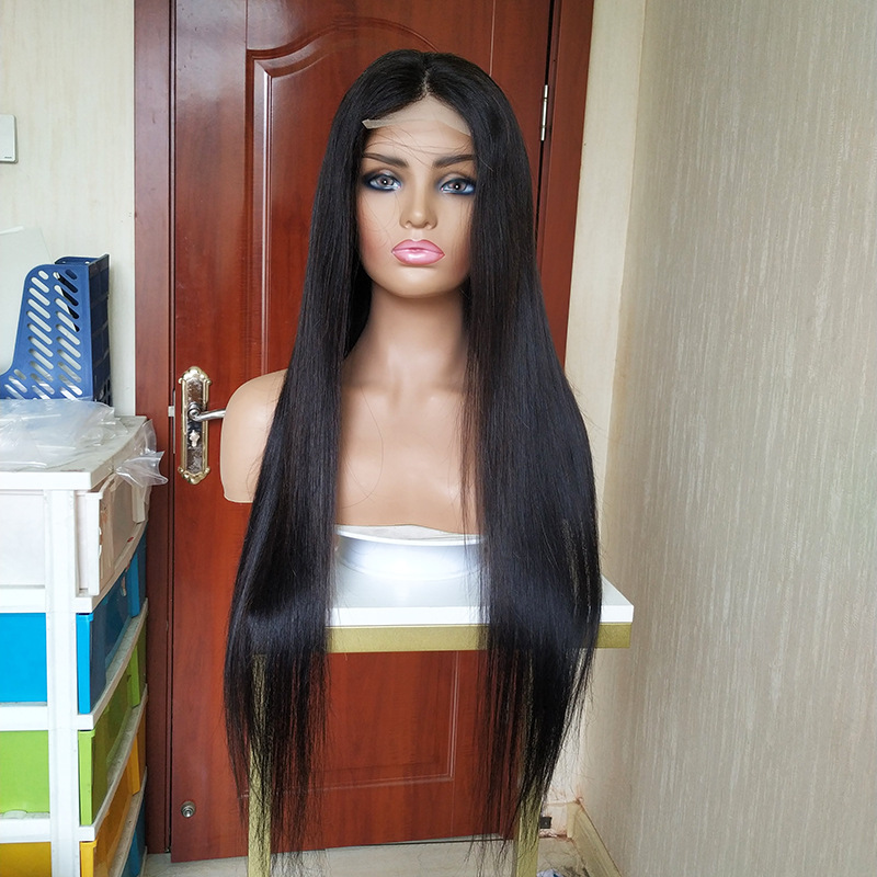 Cross-border Hot Selling Women's wig Headgear Peruvian Human Hair lace Headgear 4x 4 lace closure wig