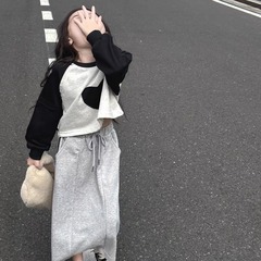 童裝2024春季韓版女童美式愛心拼色衛衣 時髦短款套頭衫 打底T恤