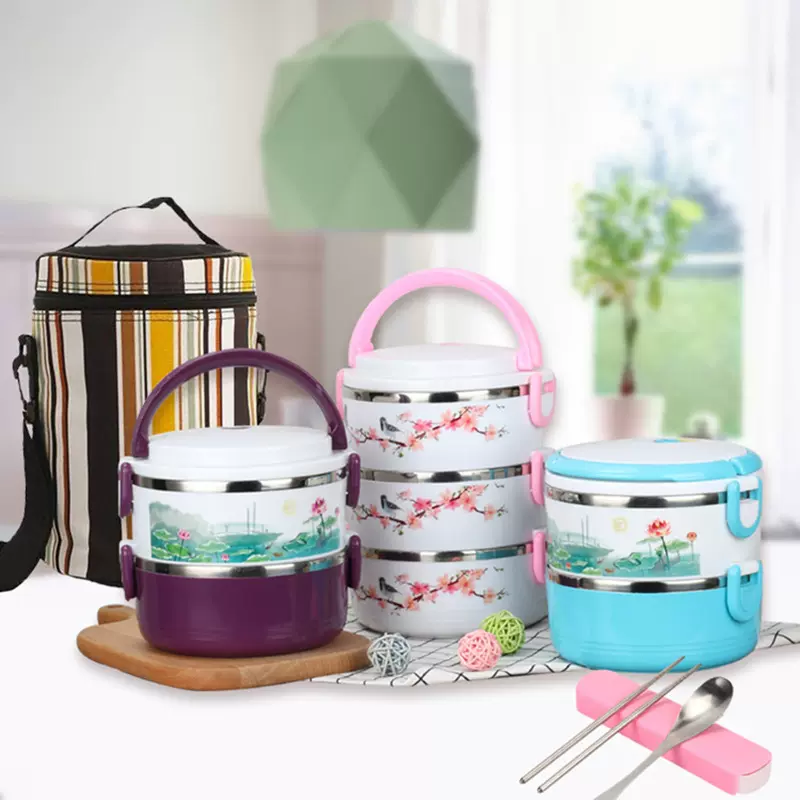 中国风不锈钢多层饭盒上班族司机打饭便当盒食堂打包盒防烫隔热