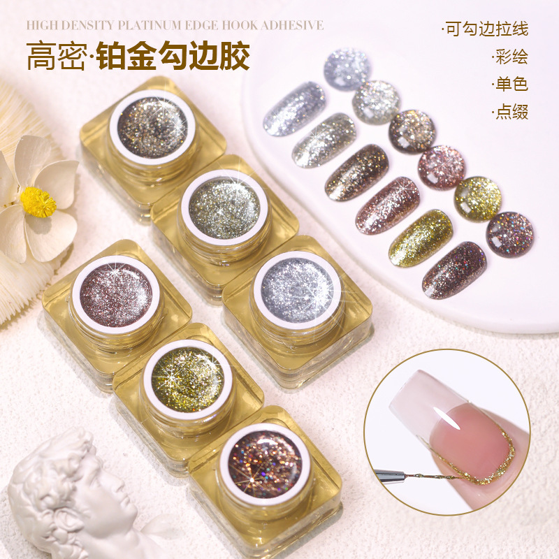 Japanese-Style High-Density Platinum Line Drawing Gel with Sparkling Gold and Silver Colors for Nail Art and Phototherapy Nail Polish Gel