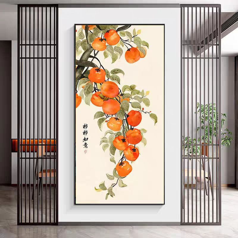 新中式石榴玄関装飾画、廊下掛け絵、玄関壁画、良い意味を持つ九魚図、中国風、国潮風|undefined