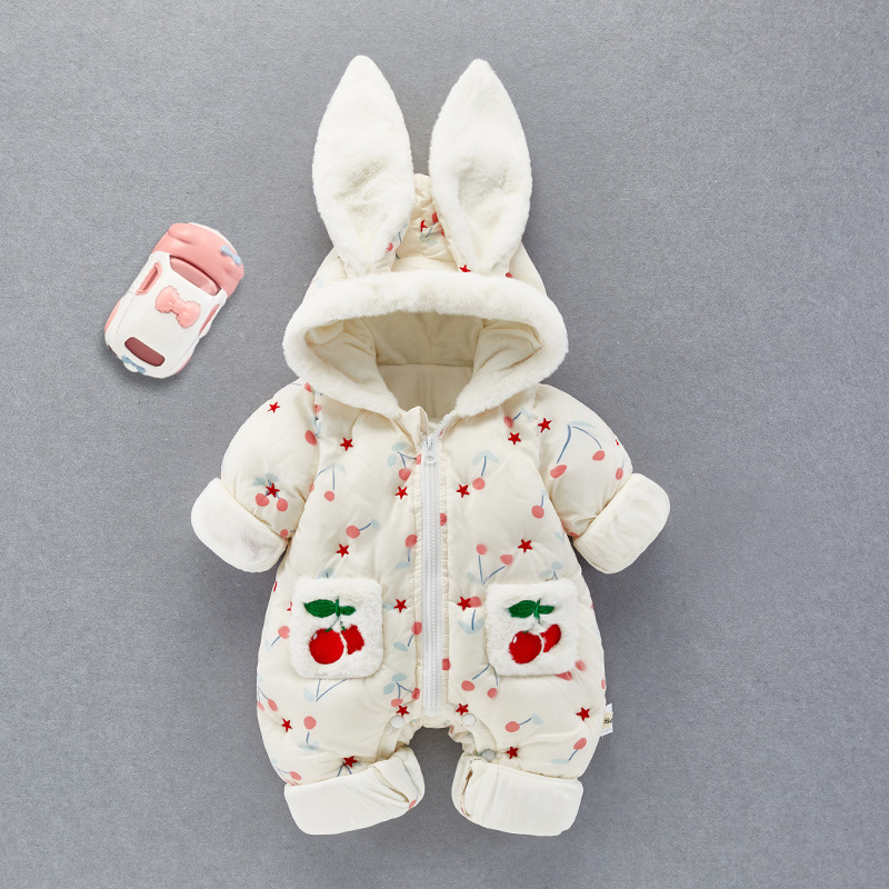 Bebé recién nacido más terciopelo engrosamiento mono hombres y mujeres bebé luna llena invierno lindo ropa de algodón de plumas súper linda ropa de invierno