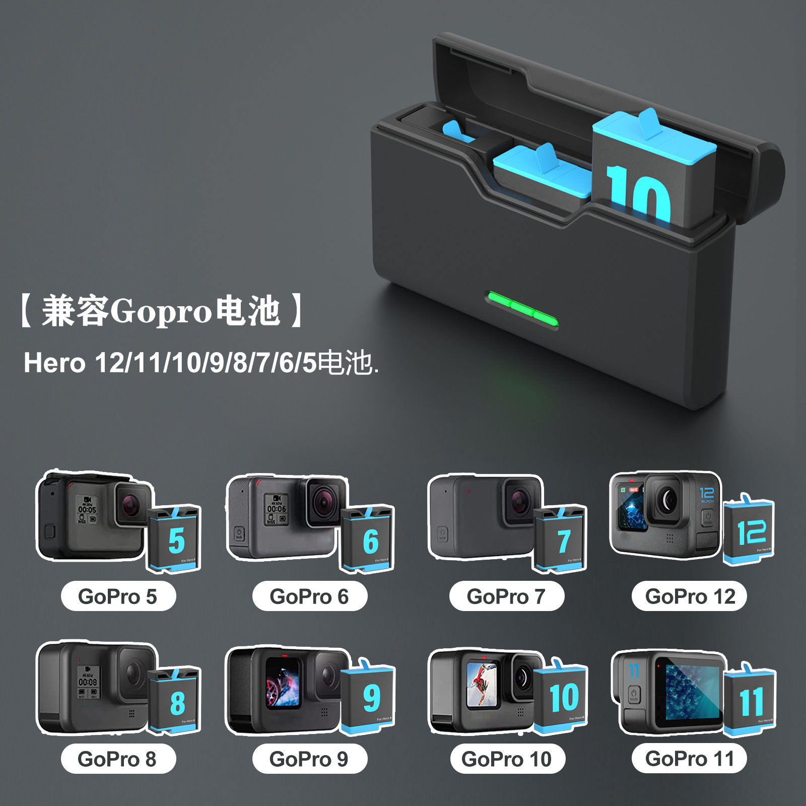 SEIVI Gopro5678910 11 Cargador de batería Tipo-C cargador de tres ranuras accesorios de cámara deportiva