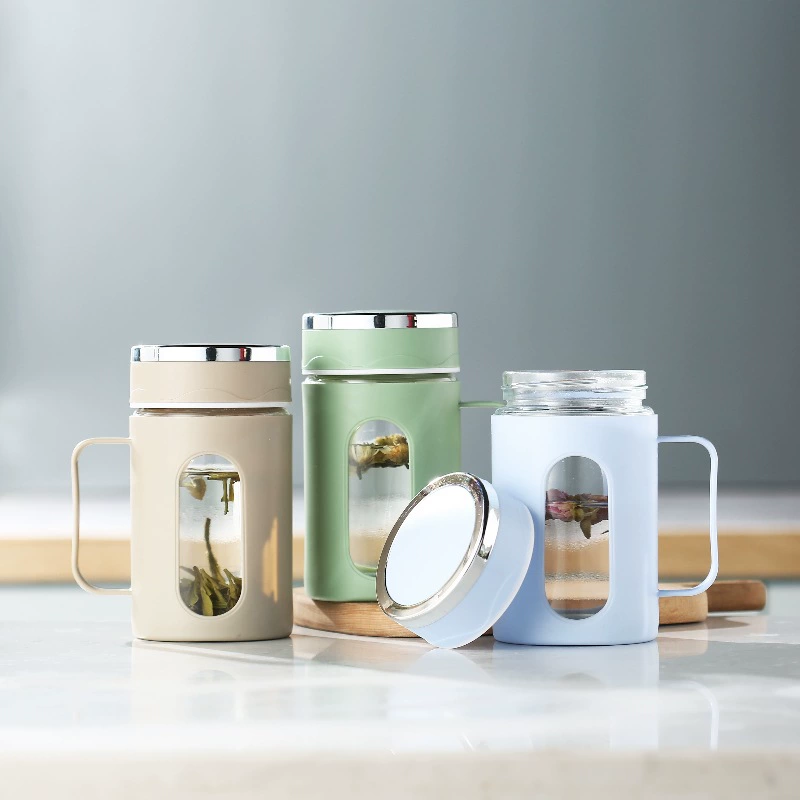 Офисная кружка для бизнеса, чашка для заваривания цветочного чая, герметичная стеклянная кружка с крышкой и нанесенным логотипом, креативный дизайн