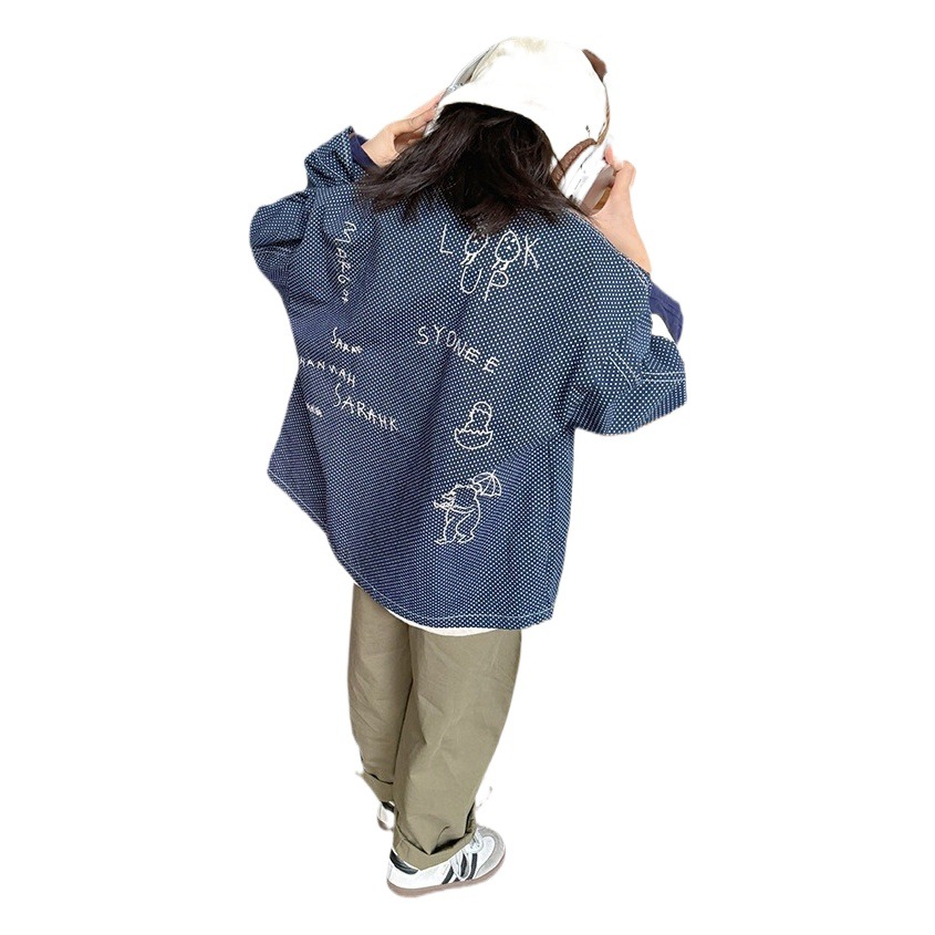 Zuo Xiaoran ropa para niños 2024 Carta de los niños camisa bordada niños y niñas de dibujos animados bordado ropa de abrigo de la camisa