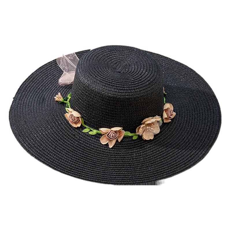 Verano nuevo ala ancha a prueba de sol playa a prueba de sol sombrero fresco estilo coreano de las mujeres de moda multicolor Garland sombrero de paja de ala grande todo-juego