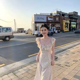 雪纺碎花休闲简约印花温柔无袖时尚修身连衣裙图片色薄纱修身型
