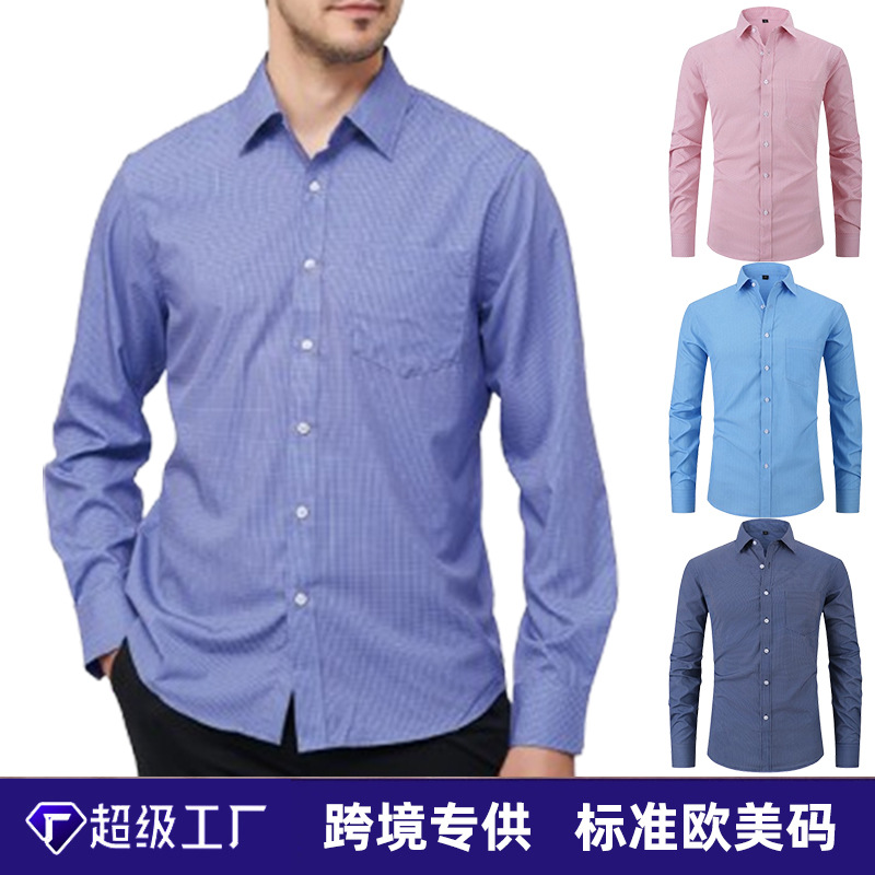 Camisa de Hombre de Estilo Americano, Clásica, Madura, Elástica, de Manga Larga, Estampada, Informal de Negocios, para Otoño