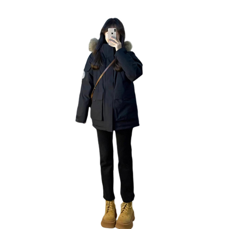 2025新款棉袄美式高级感夹棉衣棉服加厚黑色连帽外套女冬季派克服|undefined